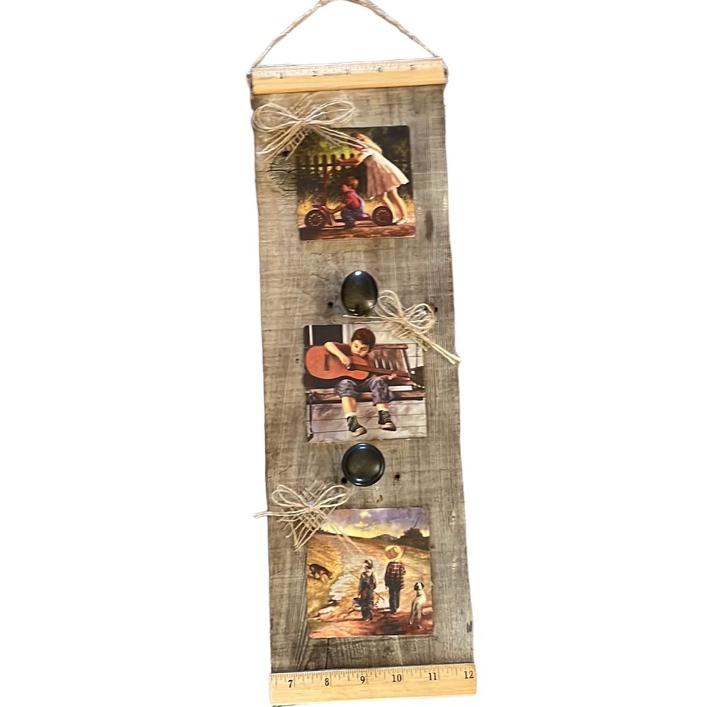 Decorative wood frame with vintage styled pictures